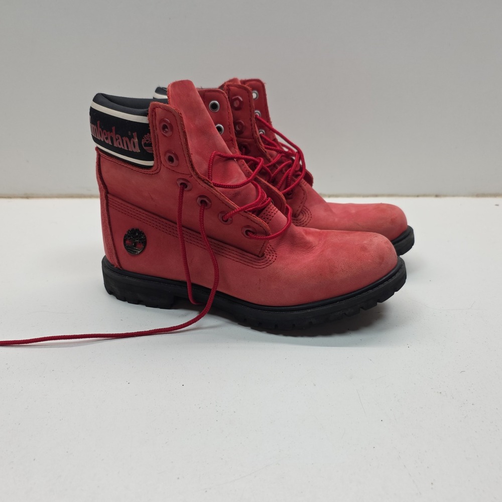 Timberland Womens 6 Inch Premium Red Nubuck Waterproof Boots A27HJ Size 7.5